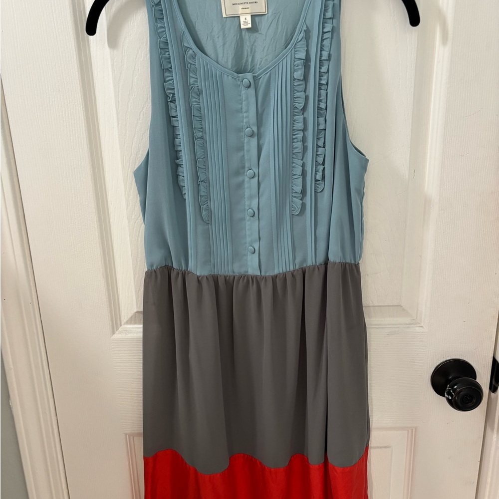 Anthropologie Blue, Gray, and Red Midi Dress